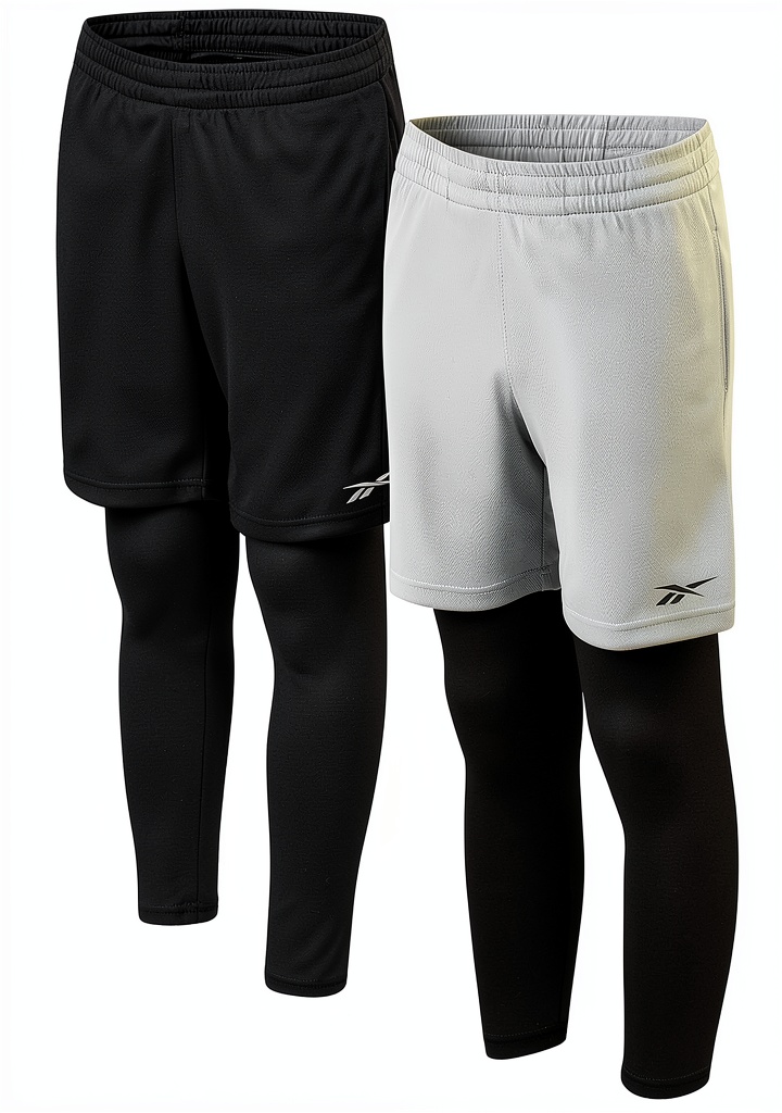 Reebok Boys Basketball Shorts 2‑in‑1 Mesh being tried on a basketball court by a 12‑year‑old player