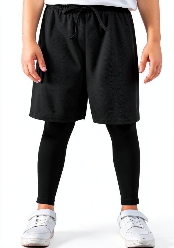 ActiveKids Boys Athletic Leggings Black Quick‑Dry 2‑in‑1-1