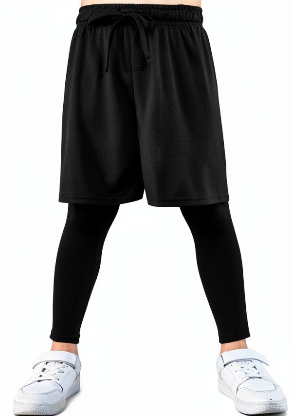 ActiveKids Boys Athletic Leggings Black Quick‑Dry 2‑in‑1-2